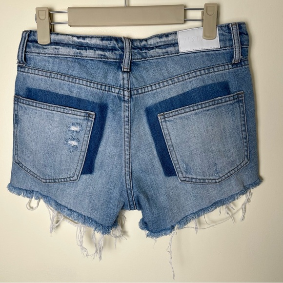 Pistola Distressed Cut-Off Blue Jean Shorts Contrast Back Pocket Size 27 Raw Hem - Picture 2 of 8